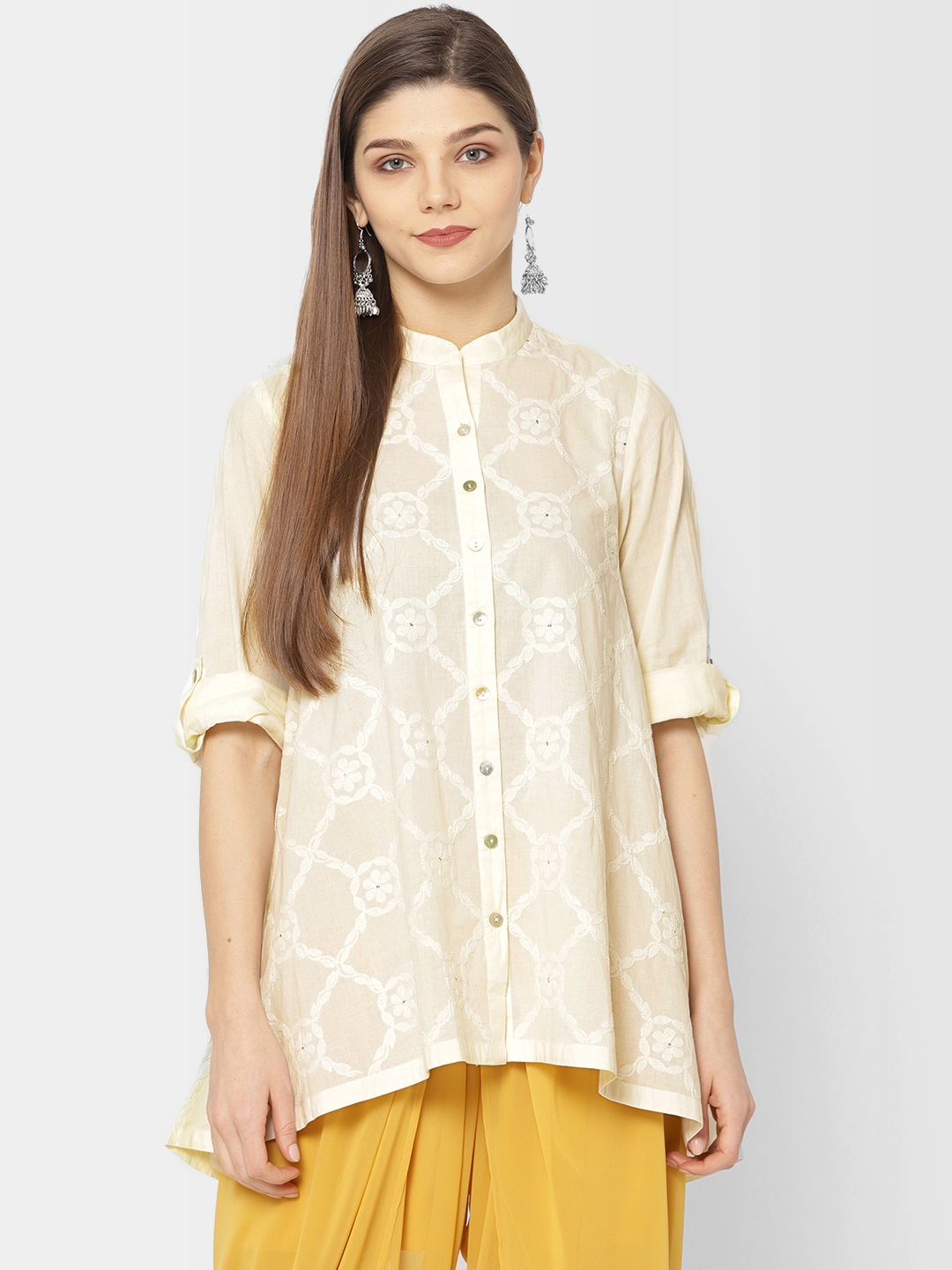 Buy Fabindia Women Off White Regular Fit Embroidered Casual Shirt ...