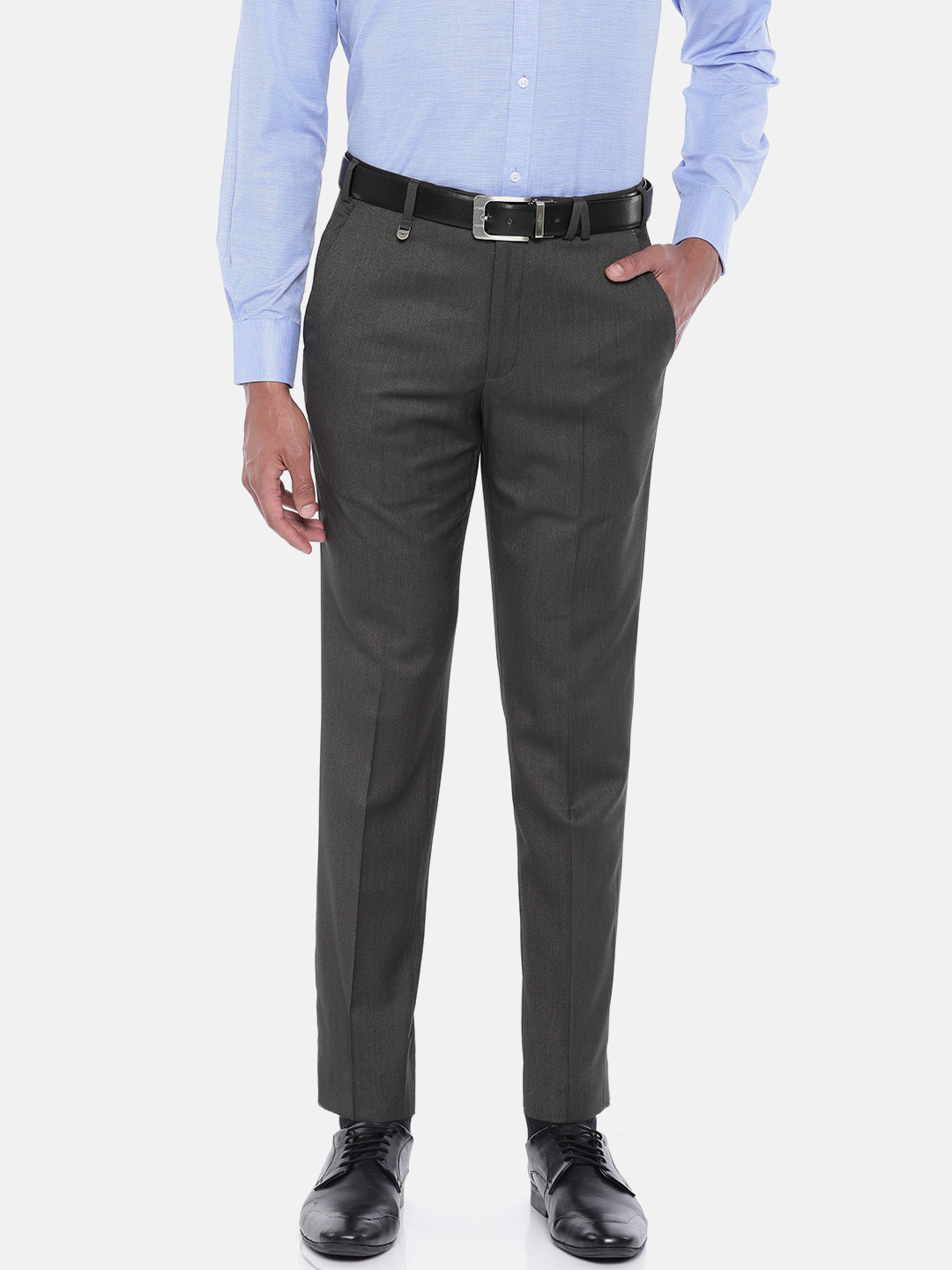 Buy Park Avenue Men Charcoal Grey Neo Tapered Fit Solid Formal Trousers