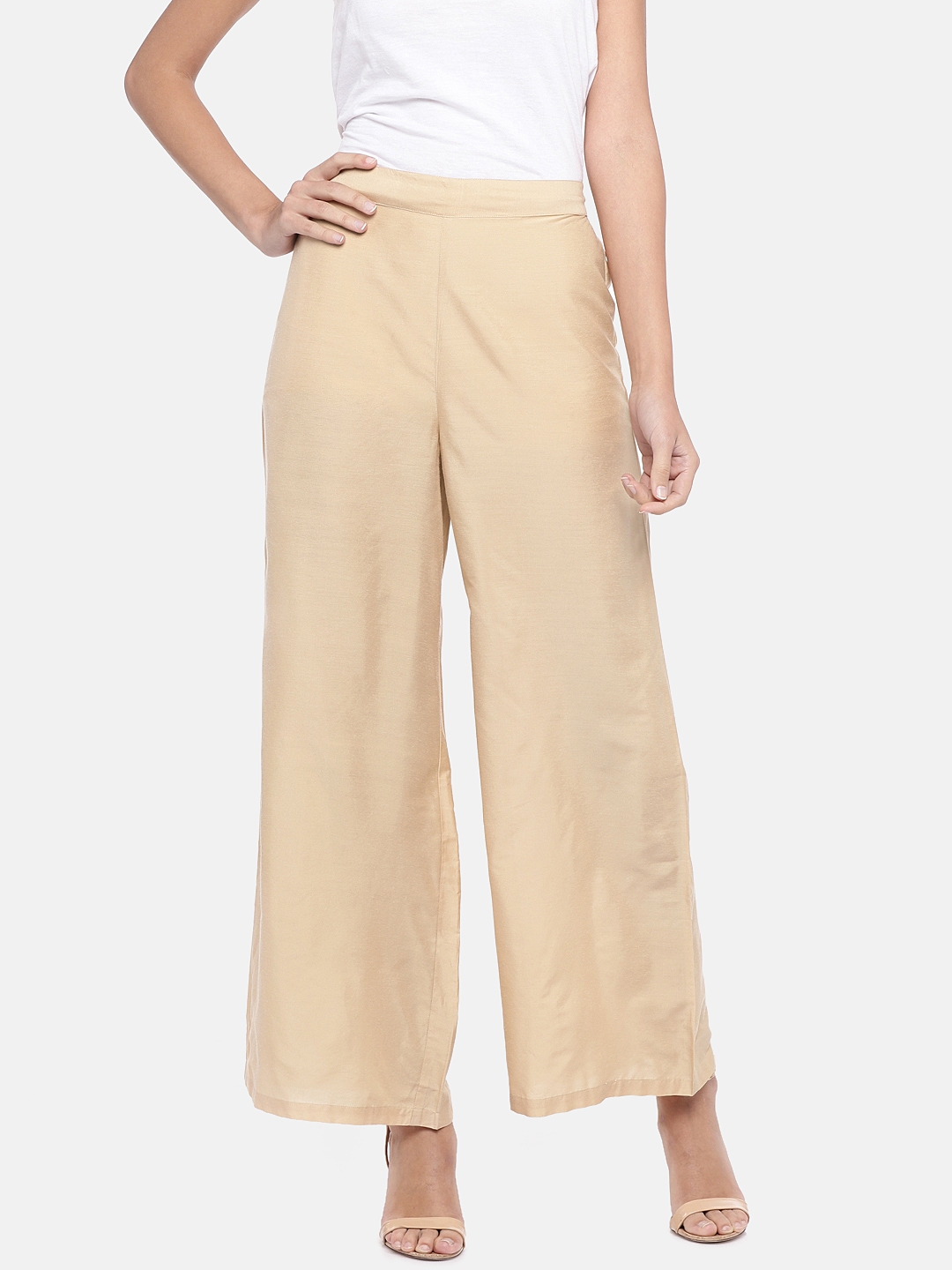 Buy Ethnicity Women Beige Solid Straight Palazzos - Palazzos for Women ...