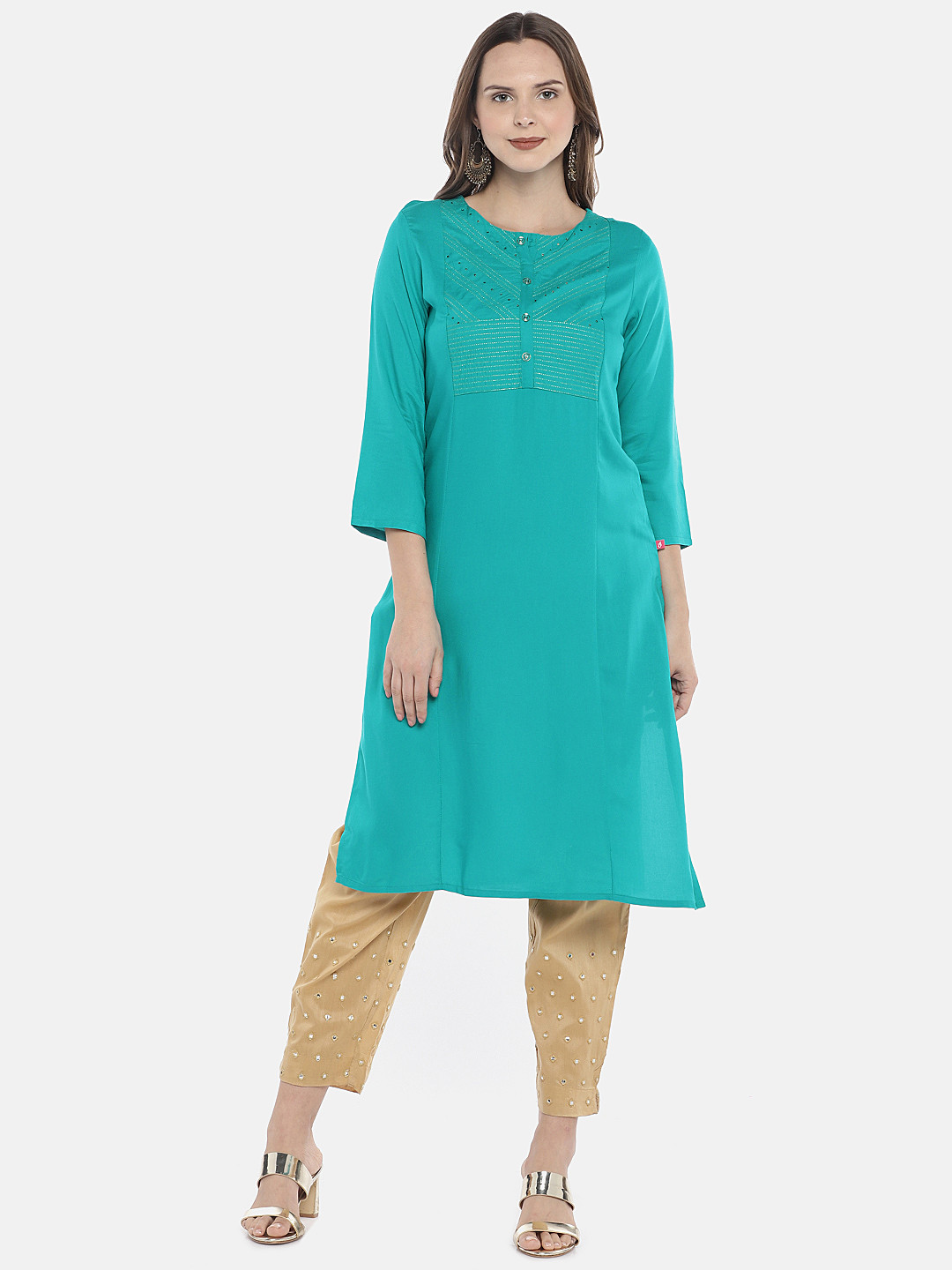 Buy Ethnicity Women Blue Solid A Line Kurta Kurtas for Women 8748257