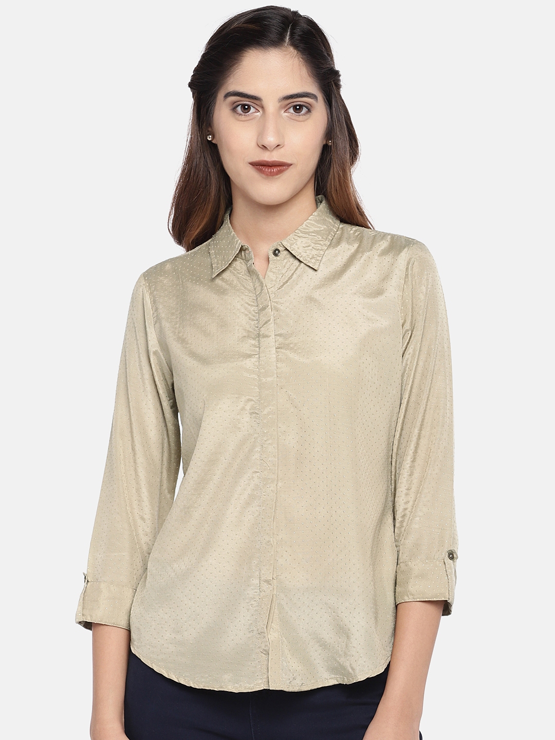 Buy Ethnicity Women Beige Solid Shirt Style Top - Tops for Women ...