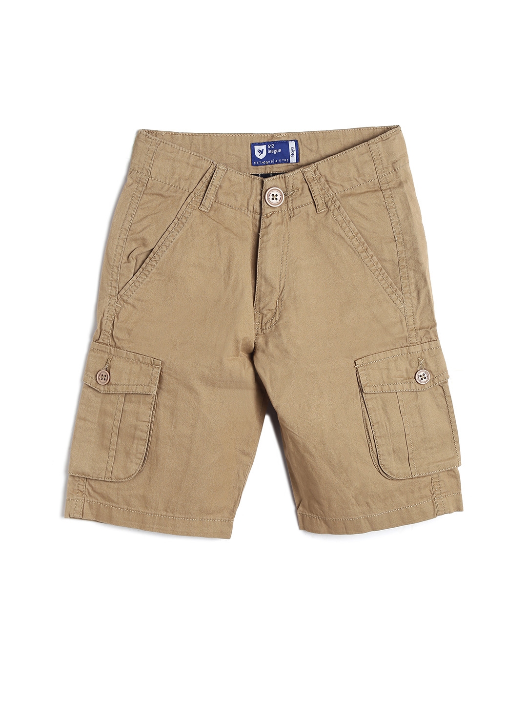 Buy 612 League Boys Khaki Solid Regular Fit Cargo Shorts - Shorts for ...