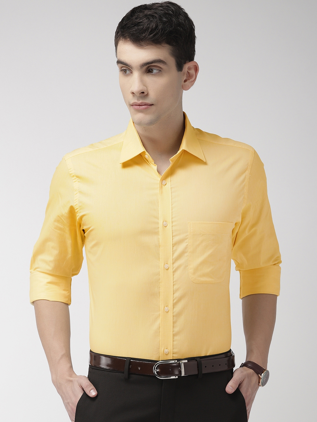 Buy Raymond Men Yellow Slim Fit Solid Formal Shirt - Shirts for Men ...