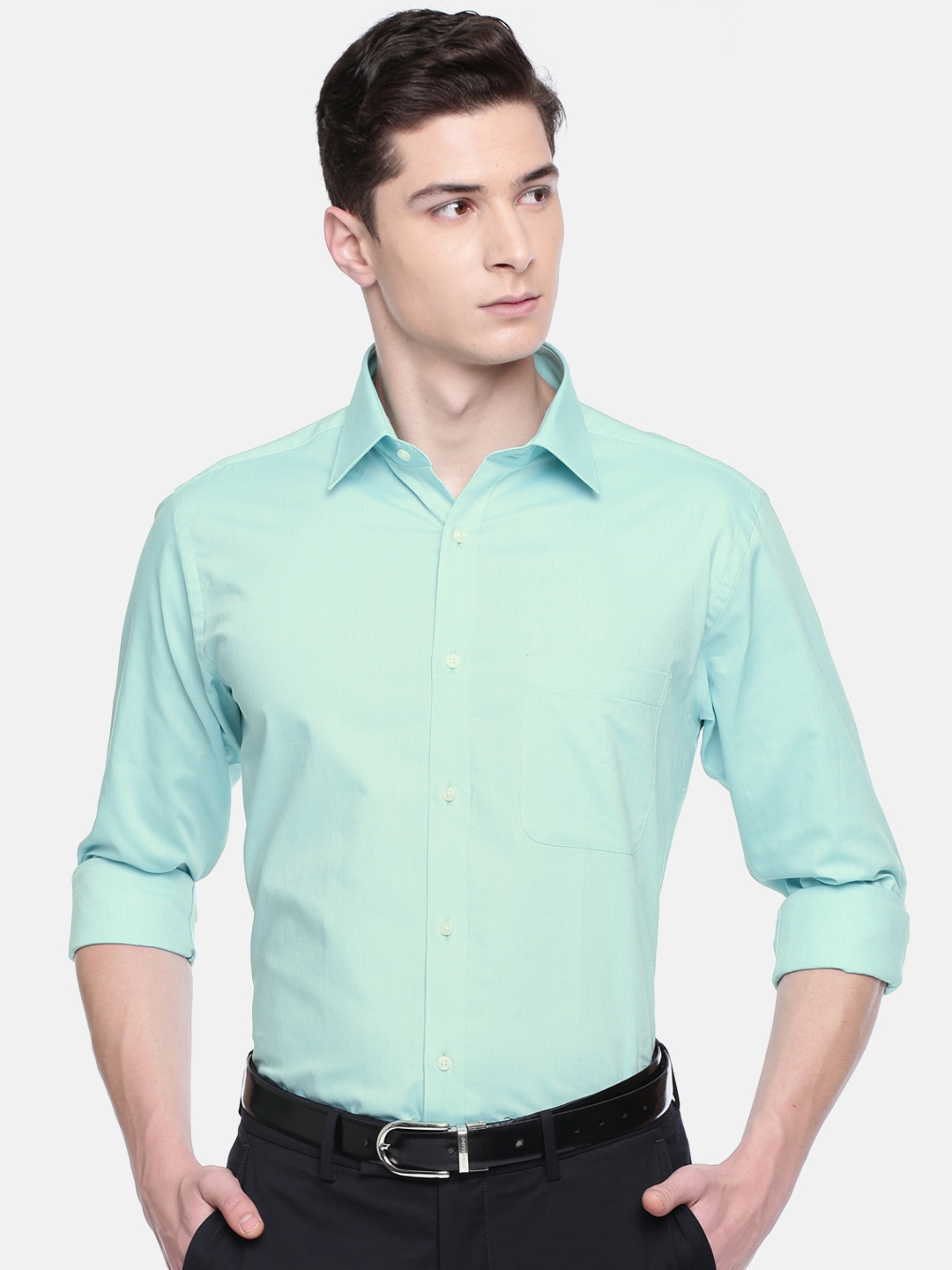 Buy Raymond Men Green Slim Fit Solid Formal Shirt - Shirts for Men ...