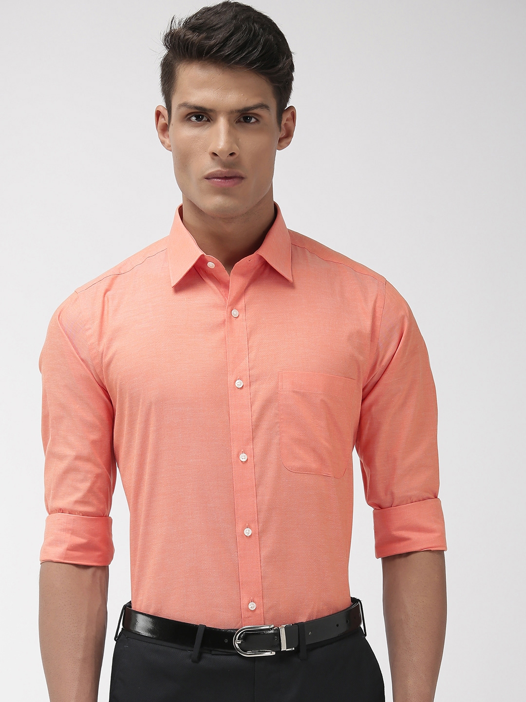 Buy Raymond Men Orange Slim Fit Solid Formal Shirt - Shirts for Men ...