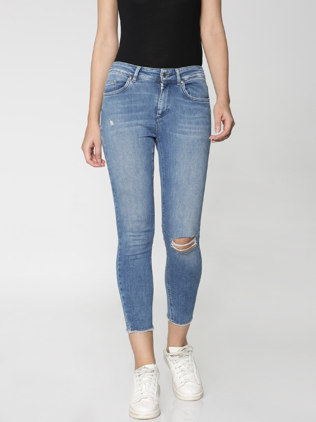 Buy ONLY Women Blue Blush Skinny Fit Mid Rise Mildly Distressed