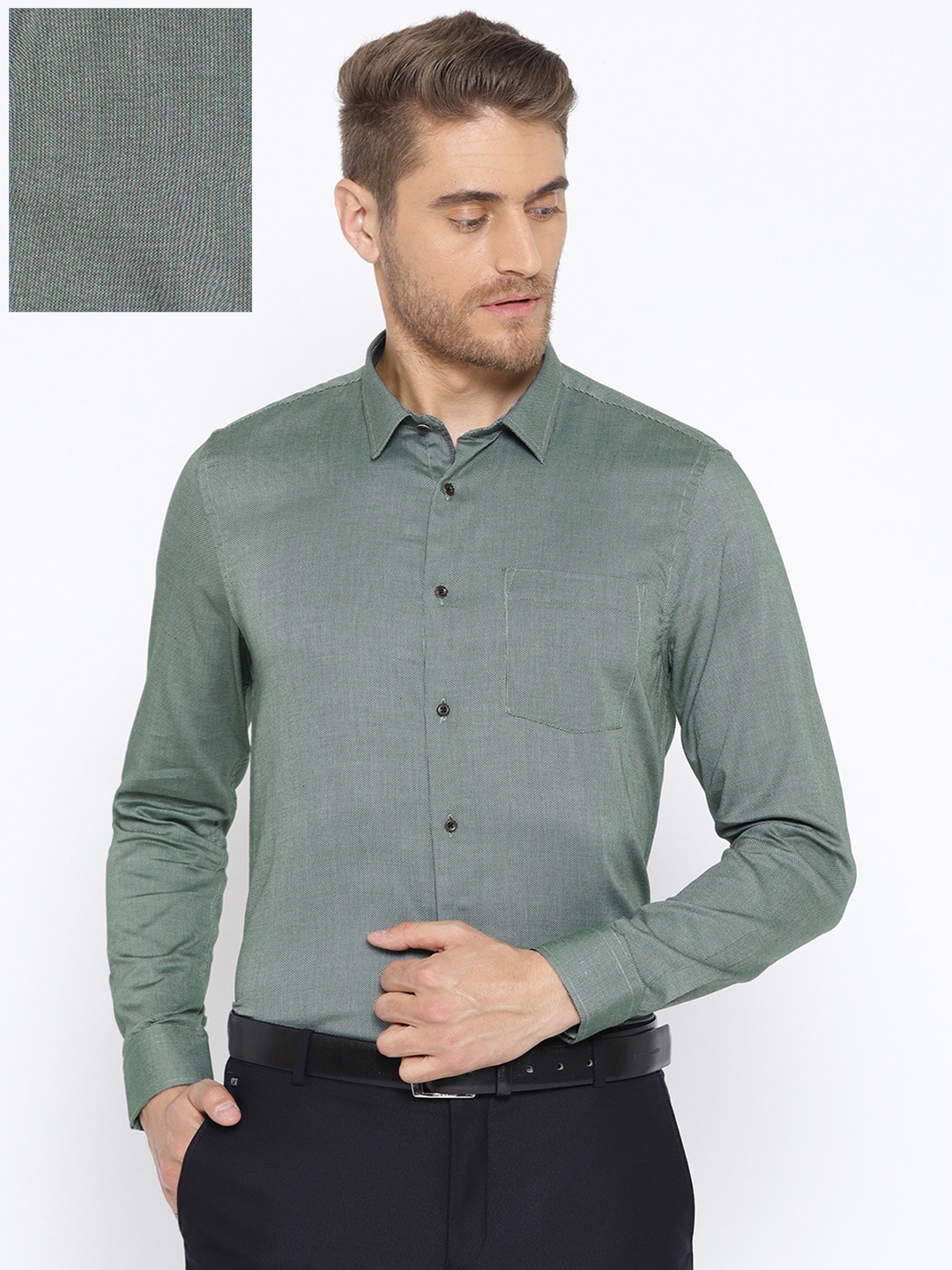 Buy Blackberrys Men Green Slim Fit Self Design Formal Shirt - Shirts ...