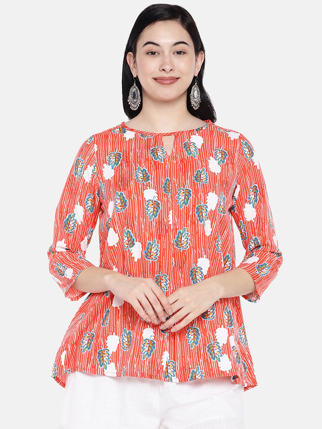 Buy Global Desi Women Red & White Printed A Line Top - Tops for Women ...