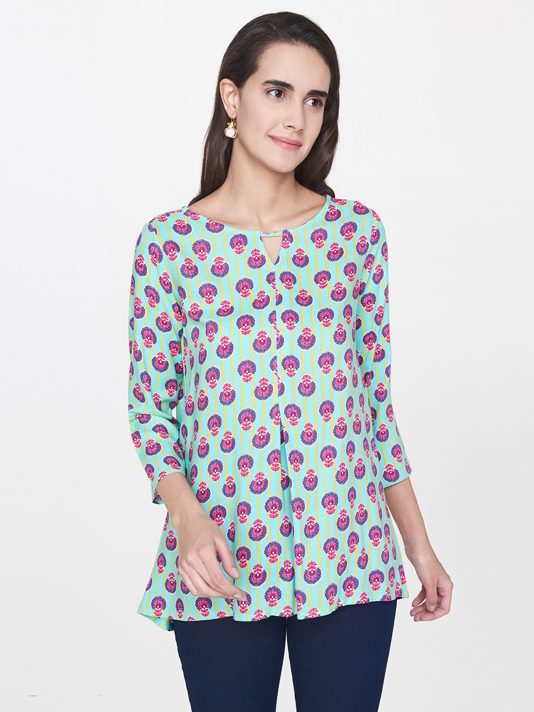 Buy Global Desi Women Sea Green Printed Top - Tops for Women 8791199 ...