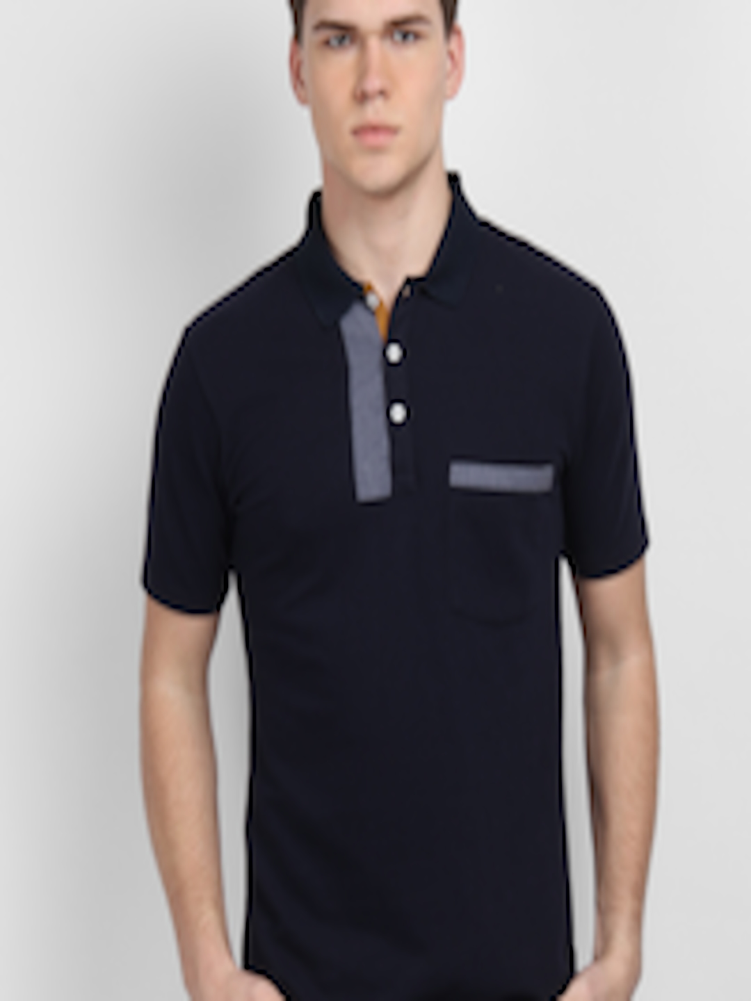 Buy LA LOFT Men Navy Blue Solid Polo Collar T Shirt - Tshirts for Men ...