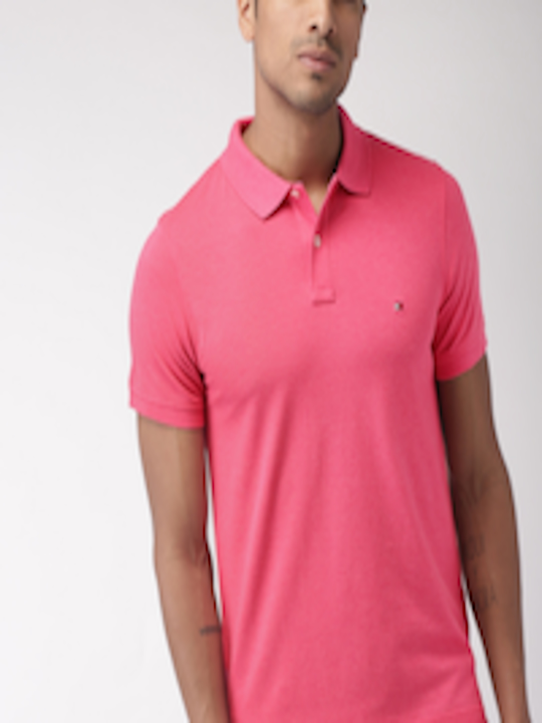Buy Tommy Hilfiger Men Pink Solid Slim Fit Polo Collar Pure Cotton T ...