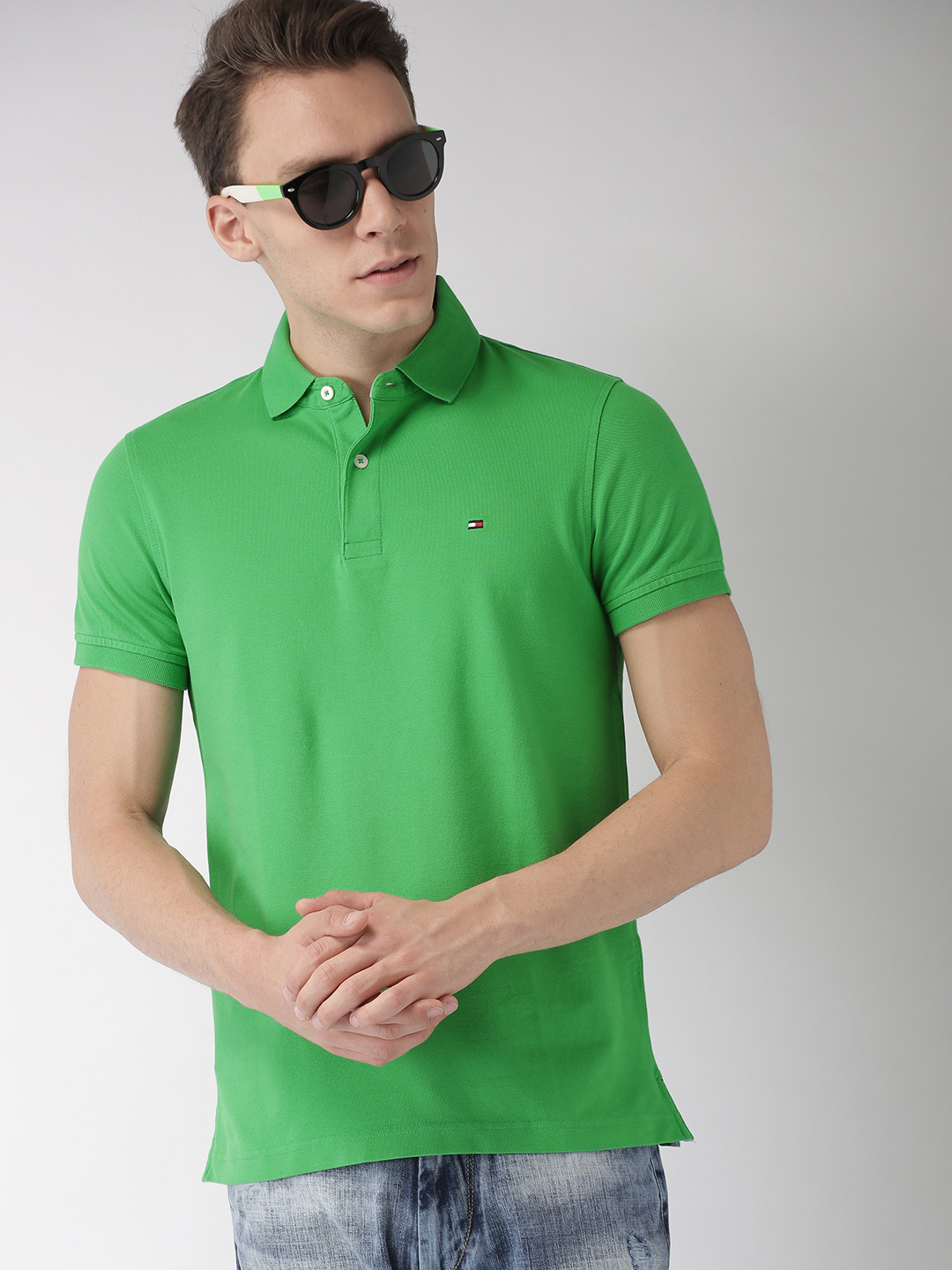 Buy Tommy Hilfiger Men Green Solid Polo Collar T Shirt Tshirts for