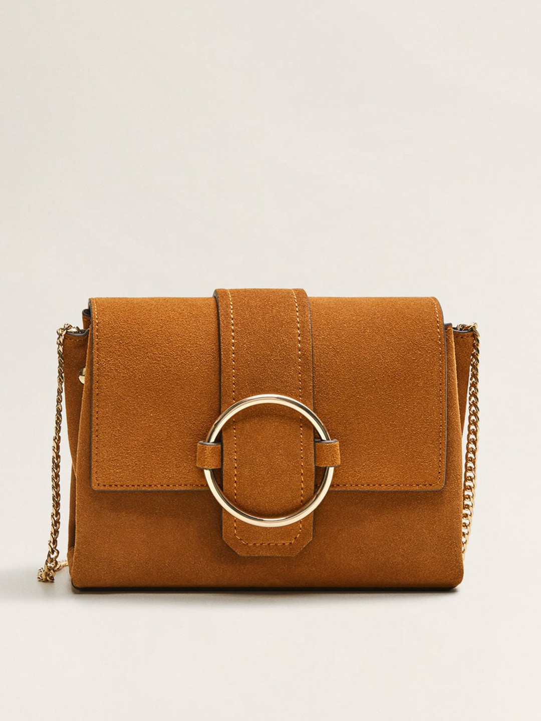 Buy MANGO Mustard Yellow Solid Leather Sling Bag Handbags for Women