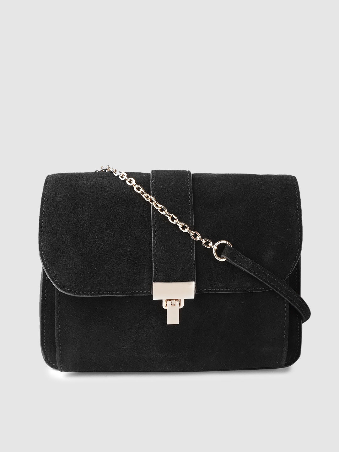 Buy MANGO Black Solid Leather Sling Bag Handbags for Women 8798427