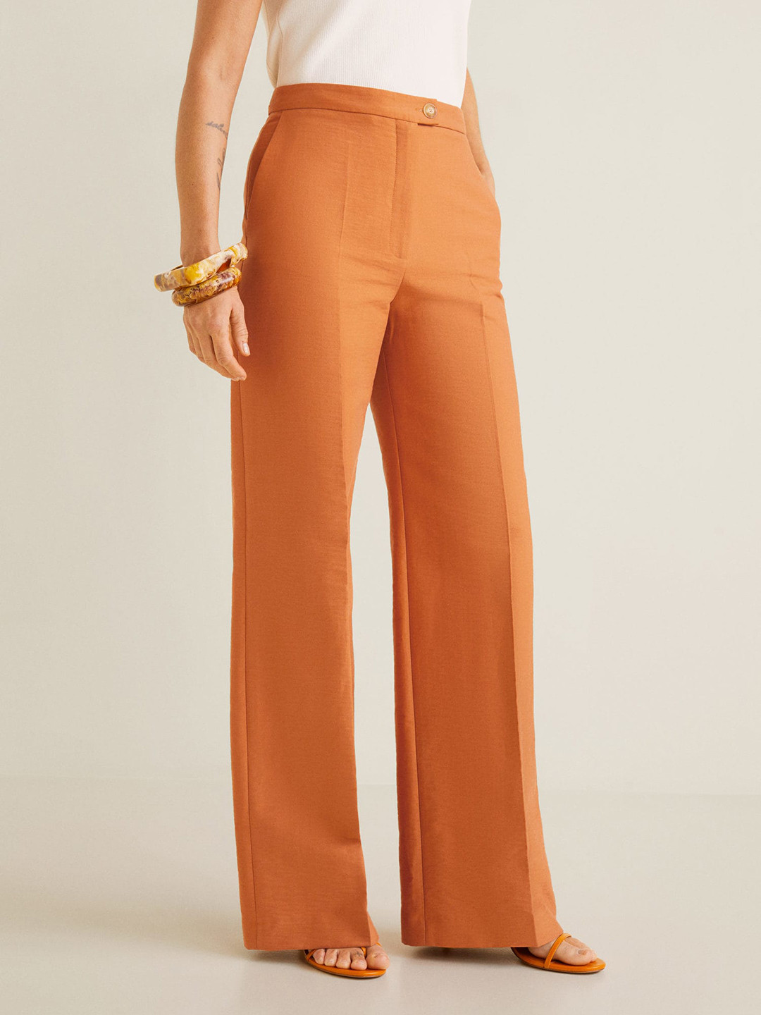 Buy MANGO Women Orange Loose Fit Solid Parallel Trousers - Trousers for Women 8798543 | Myntra