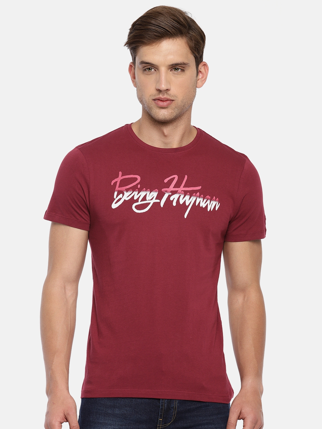 Buy Being Human Men Maroon Printed Round Neck T Shirt - Tshirts for Men 8799735 | Myntra