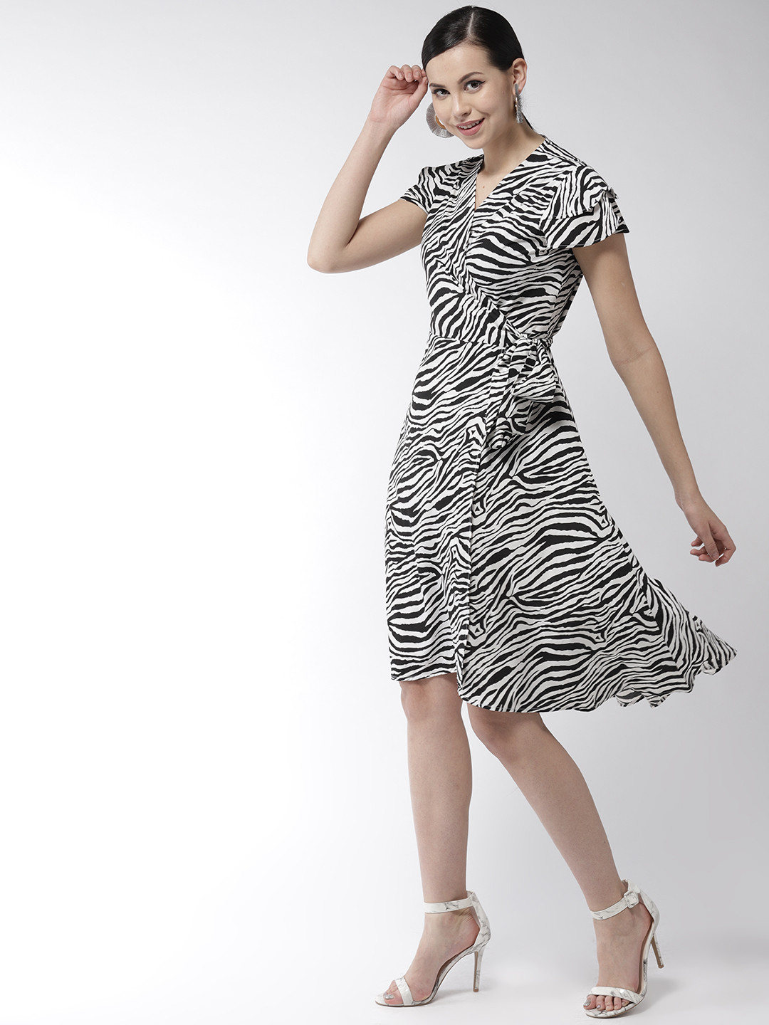 Buy StyleStone Women White & Black Animal Print Wrap Dress Dresses