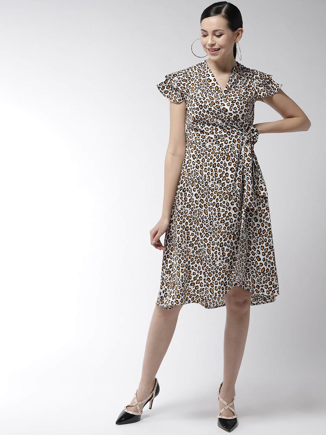 Buy StyleStone Women White & Black Animal Print Wrap Dress Dresses