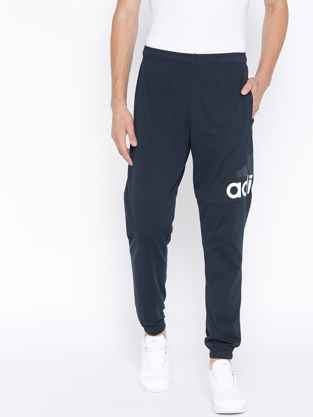 Buy ADIDAS Men Navy Blue Essentials Logo Solid Joggers Track Pants