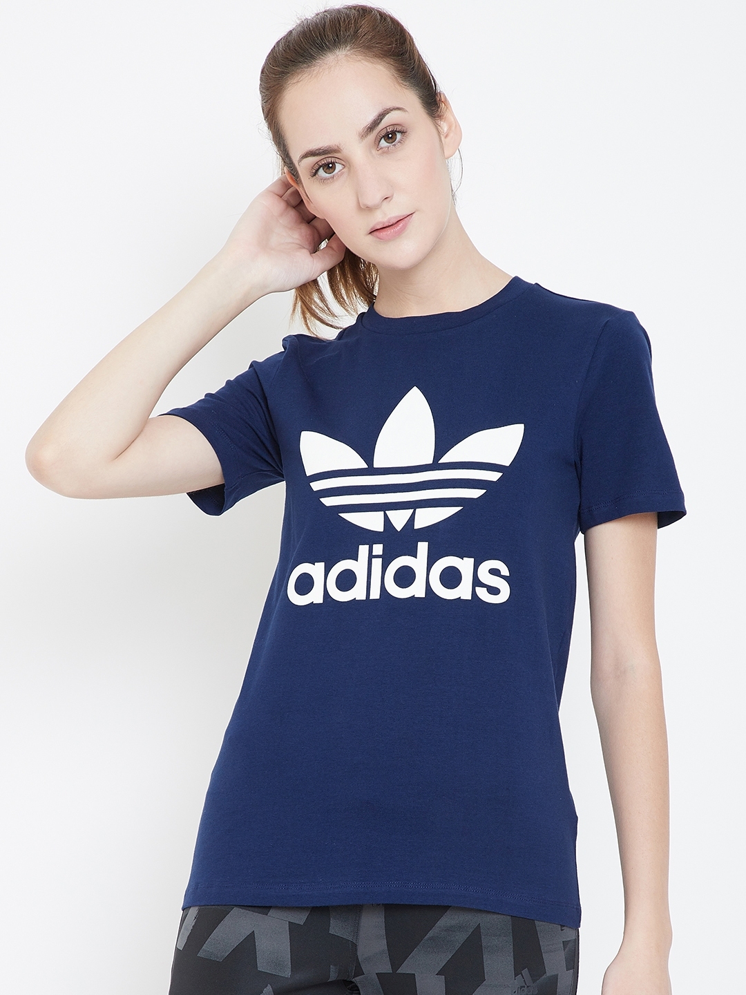 Buy ADIDAS Originals Women Navy Blue Printed Trefoil T Shirt - Tshirts ...