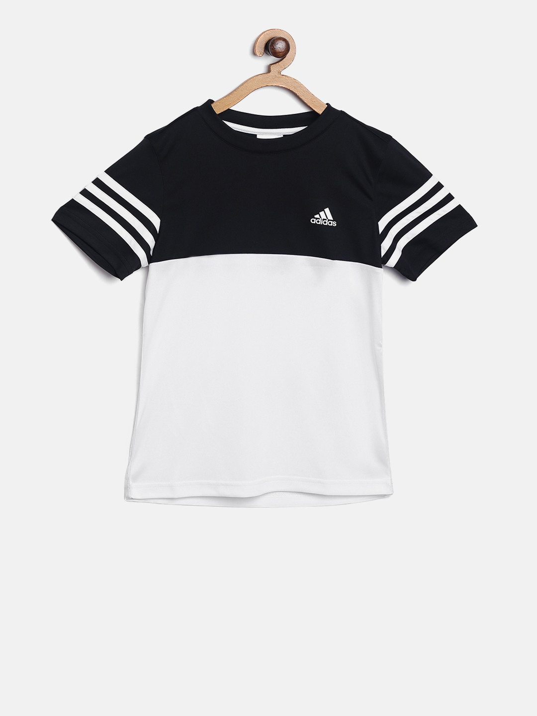 Buy ADIDAS Boys Black & White E Base Mid Colourblocked Round Neck T