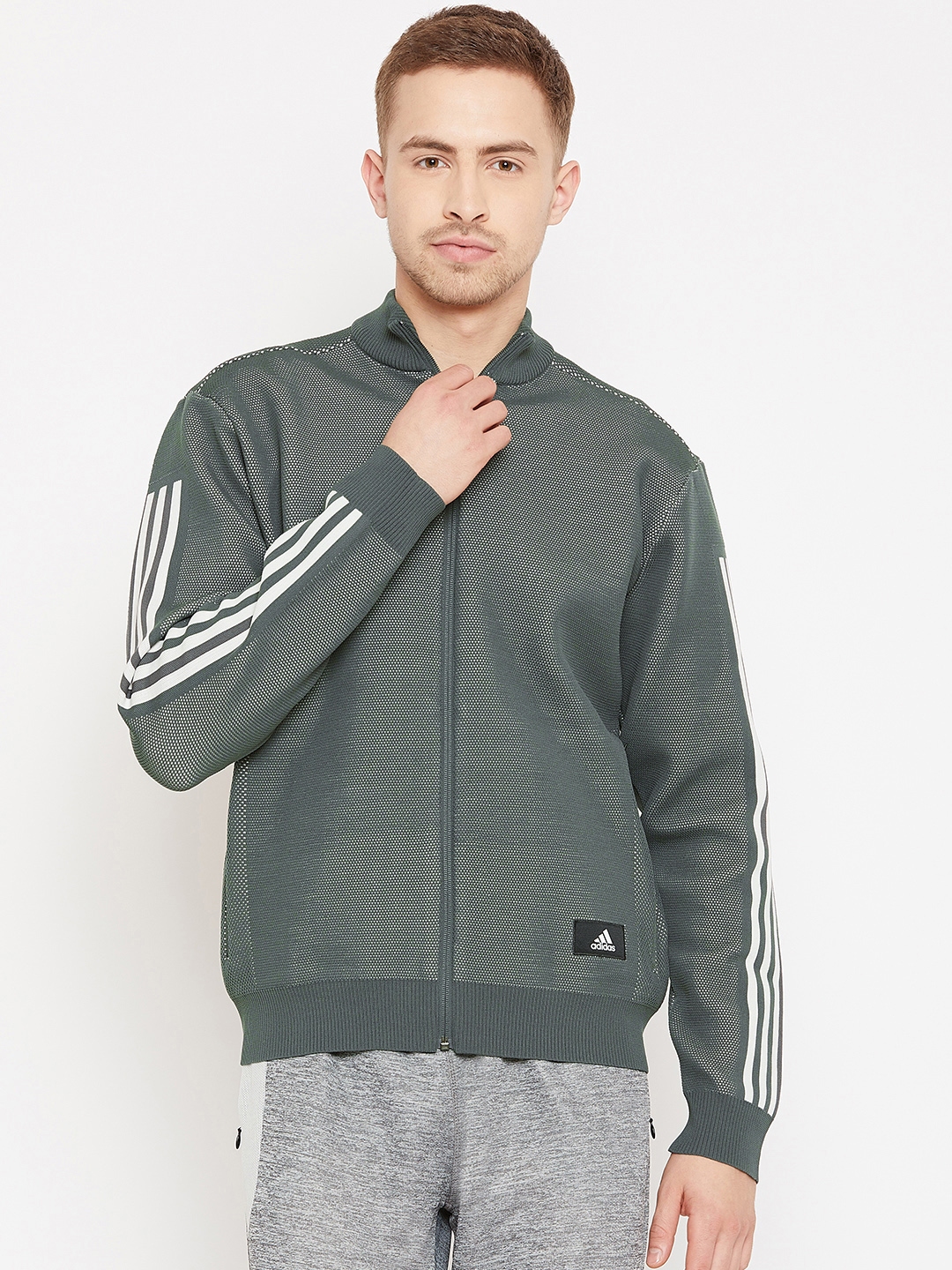Buy ADIDAS Men Olive Green Self Design ID Knit Jacket - Jackets for Men