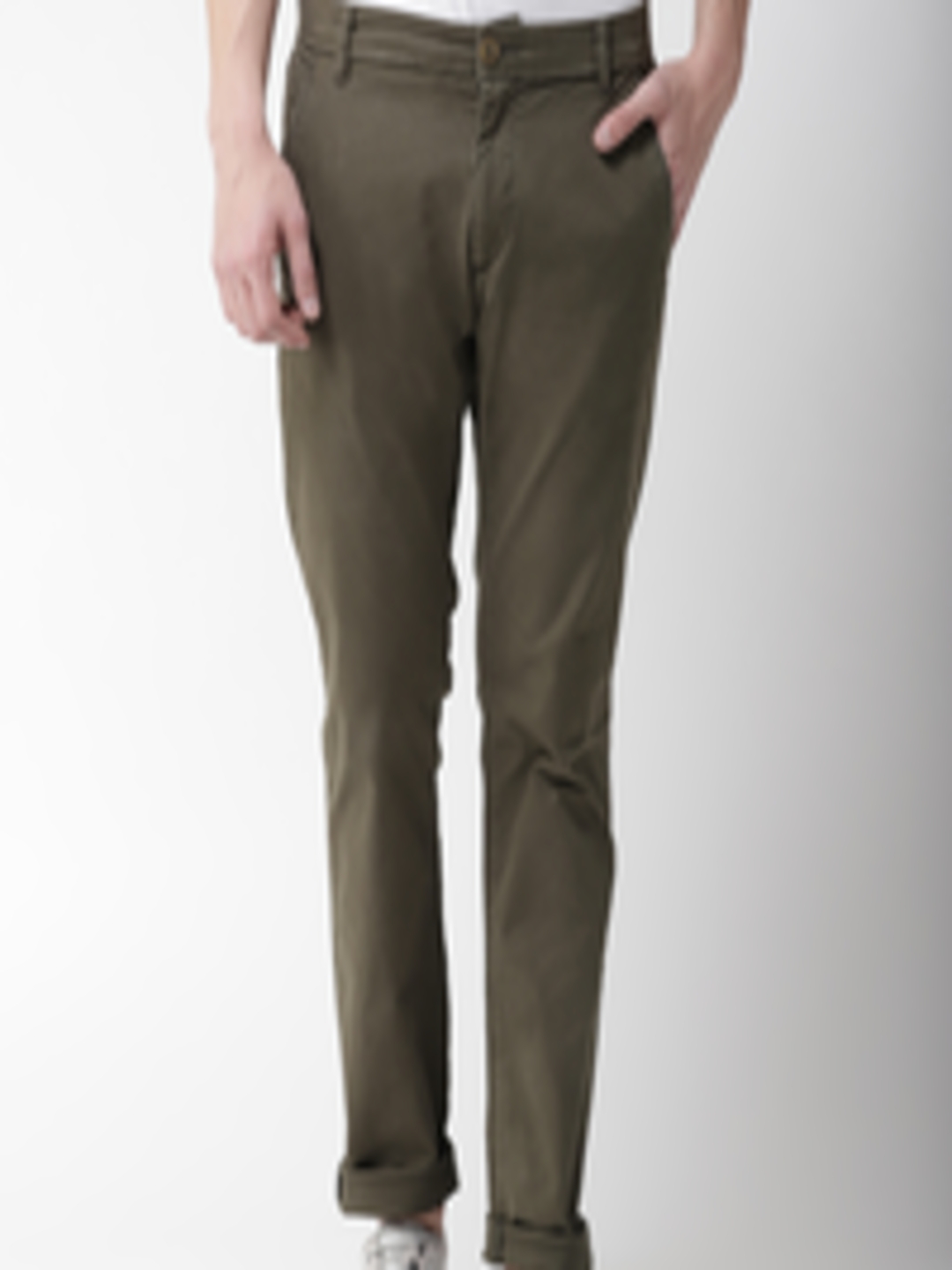 Buy GAS Men Olive Green Noal Straight Fit Solid Chinos - Trousers for ...