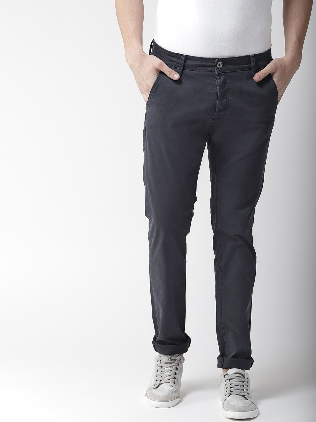 Buy GAS Men Navy Blue Albert Slim Fit Low Rise Chinos Trousers for