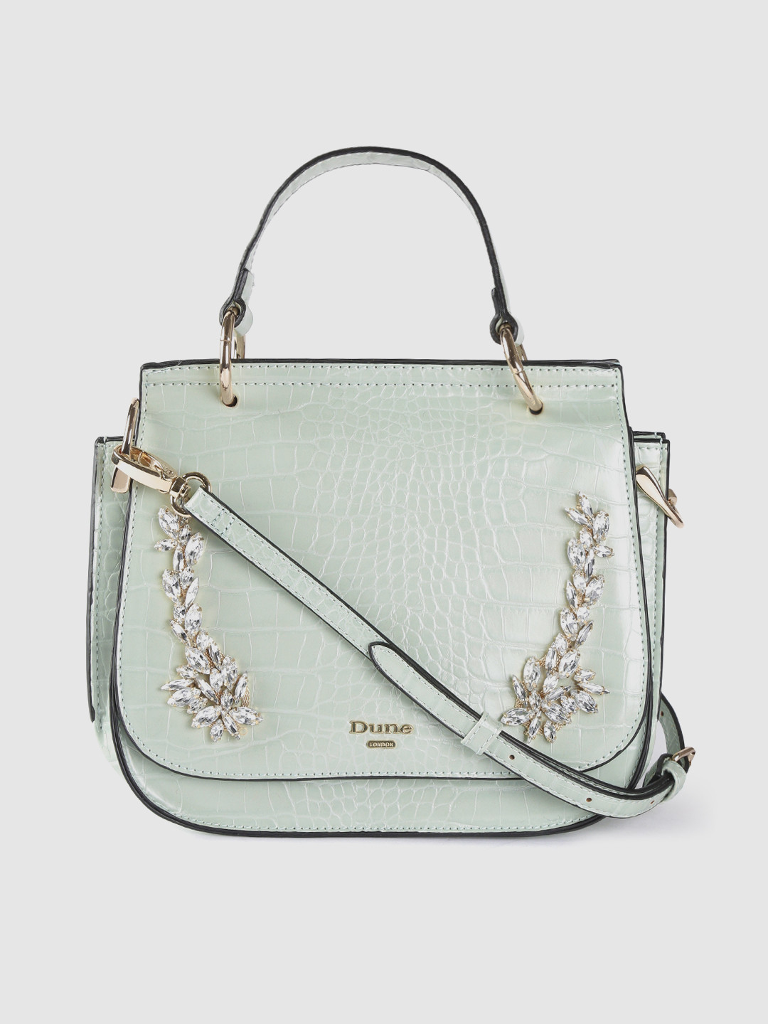 Buy Dune London Mint Green Croc Textured Satchel Bag With Embellished Detail Handbags for