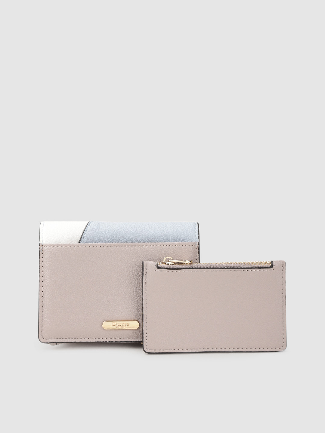 Buy Dune London Women Taupe & Blue Colourblocked Two Fold Wallet With Zip Coin Pouch Wallets