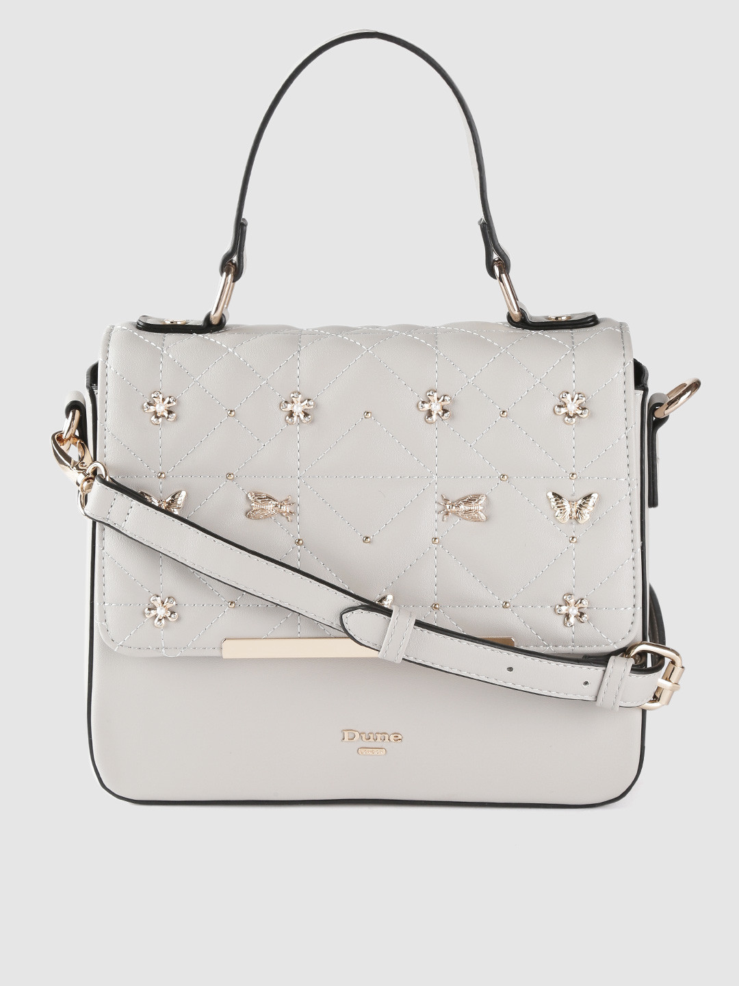 Buy Dune London Grey Quilted Satchel Bag With Embellished Detail Handbags for Women 8823737