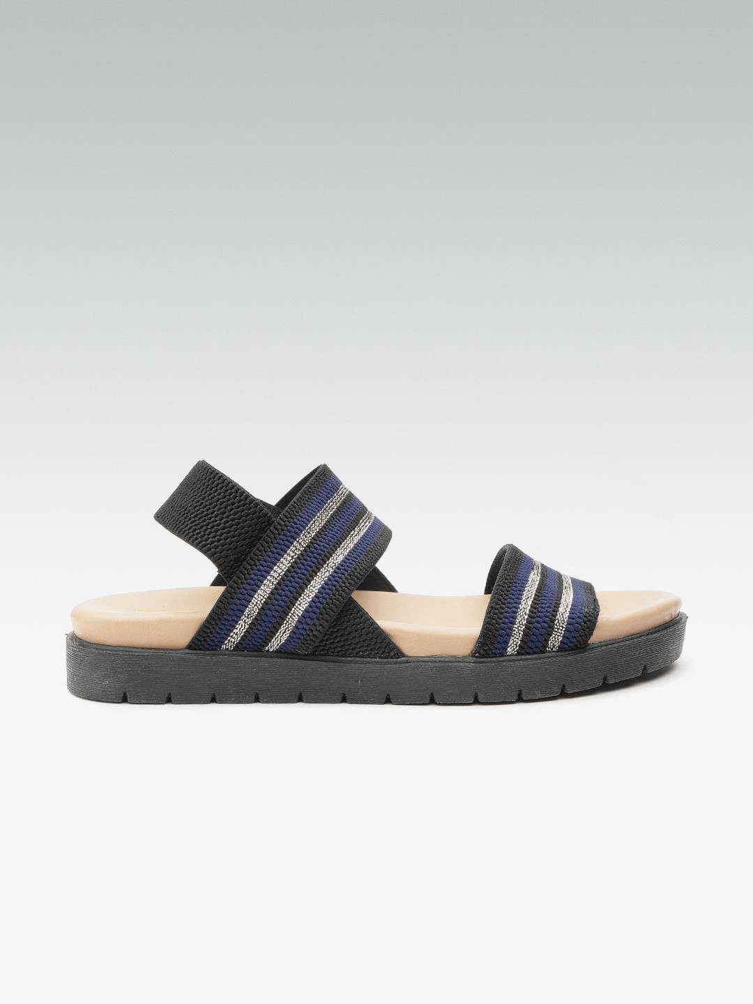 Buy Dune London Women Black & Navy Blue Striped Open Toe Flats Flats