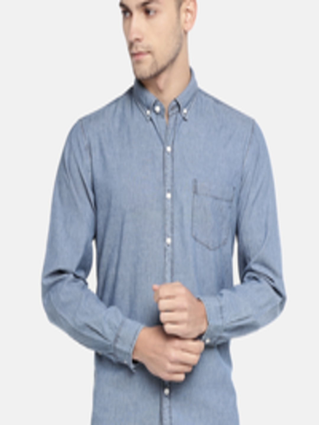 Buy Globus Men Blue Regular Fit Solid Casual Shirt - Shirts for Men ...