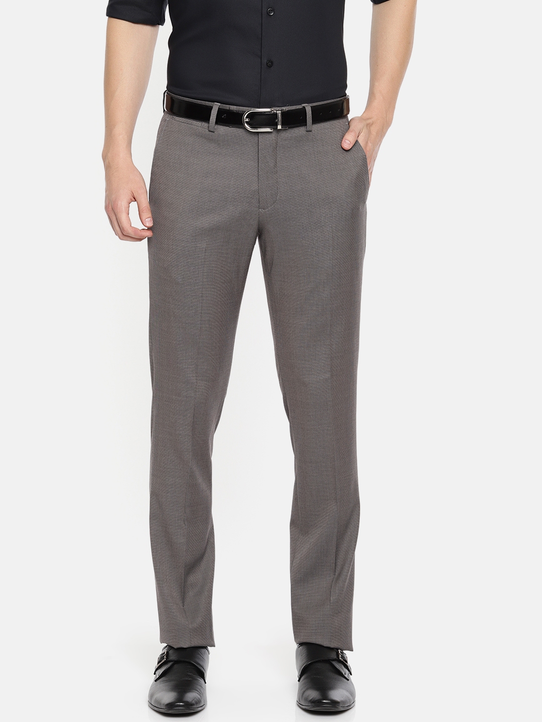 Buy U.S. Polo Assn. Tailored Men Grey Slim Fit Self Design Formal ...