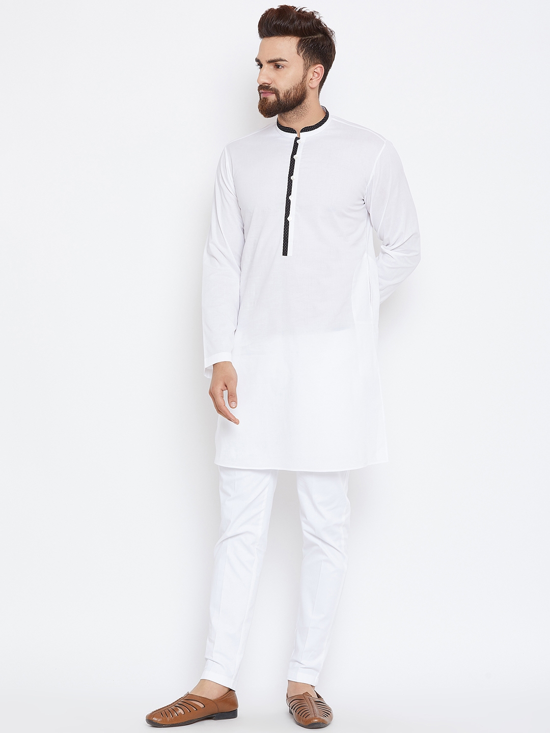 Buy See Designs Men White Solid Kurta With Trousers - Kurta Sets for ...