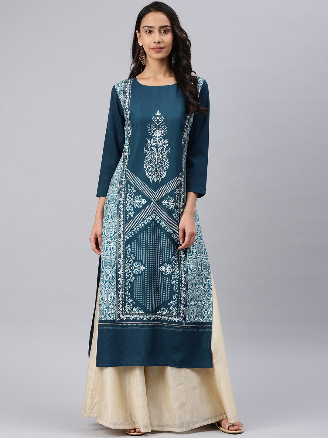 Buy AHIKA Women Teal Blue Printed Straight Kurta Kurtas for Women