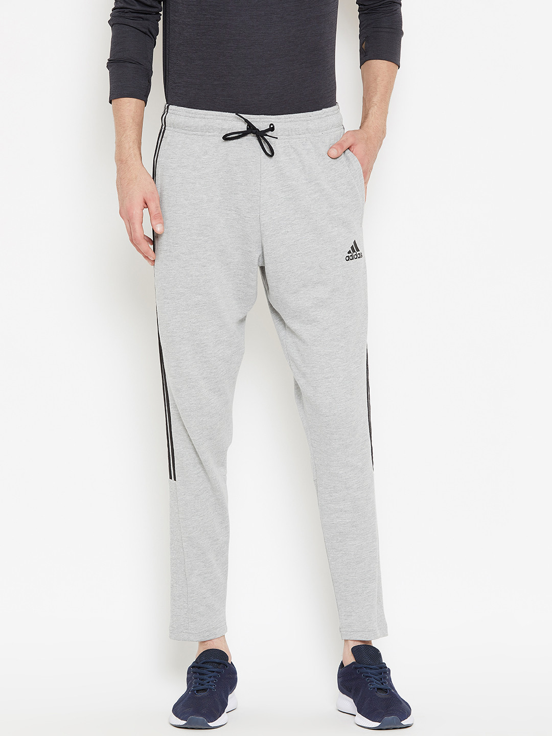 Buy ADIDAS Men Grey Melange Essentials 3 Stripes Track Pants Track