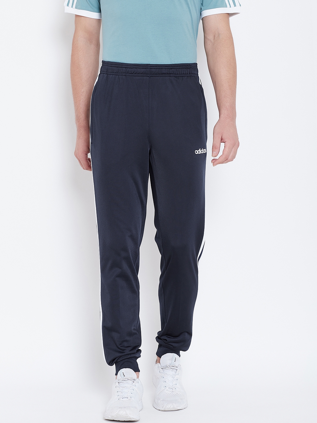 Buy ADIDAS Men Navy Blue Solid Essential 3 Stripe Tricot Joggers ...