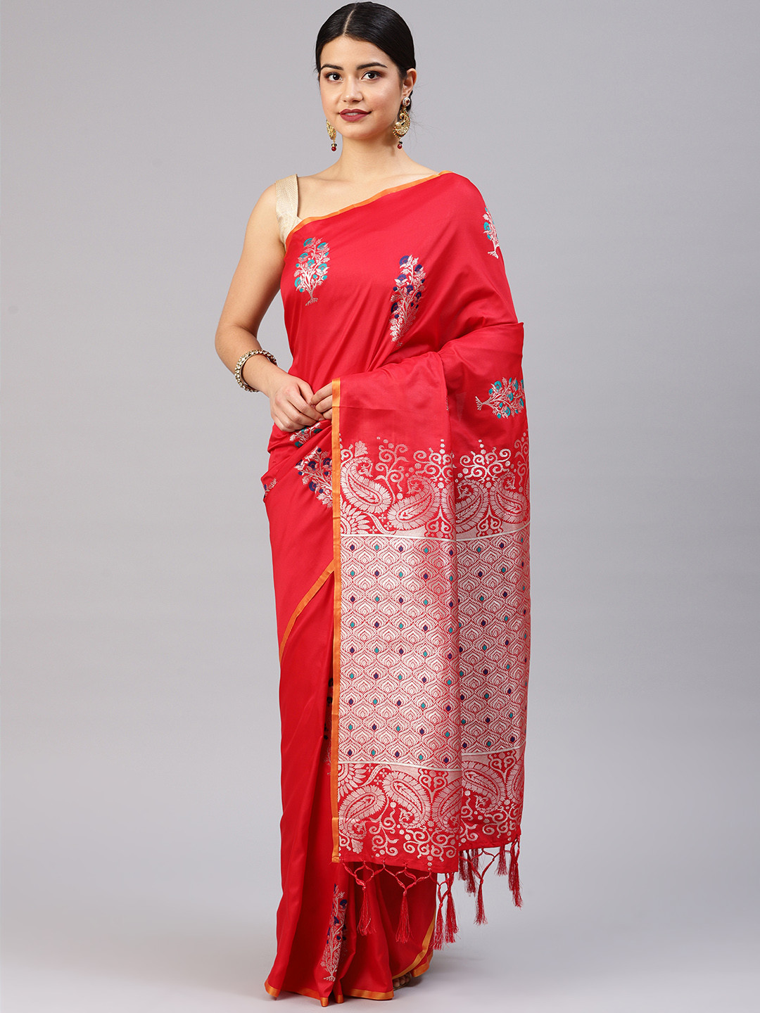 Buy Varkala Silk Sarees Red Pure Silk Woven Design Banarasi Saree - Sarees for Women 8842405 