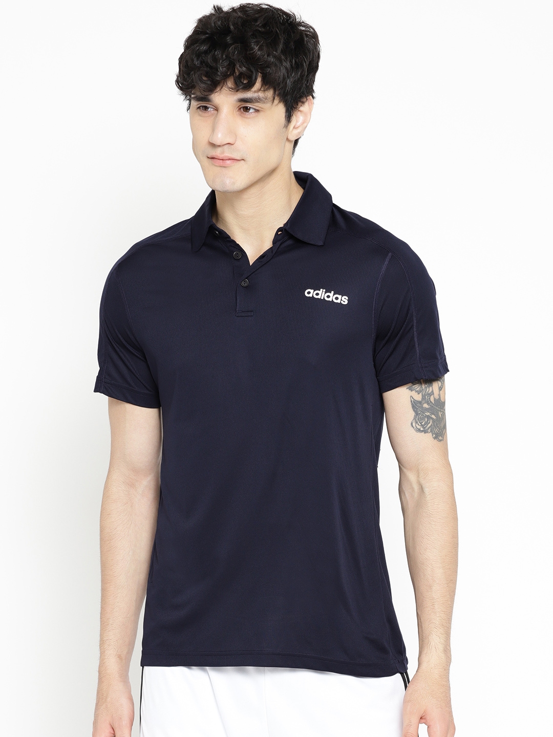 Buy ADIDAS Men Navy Blue Solid D2M Polo Collar T Shirt - Tshirts for ...