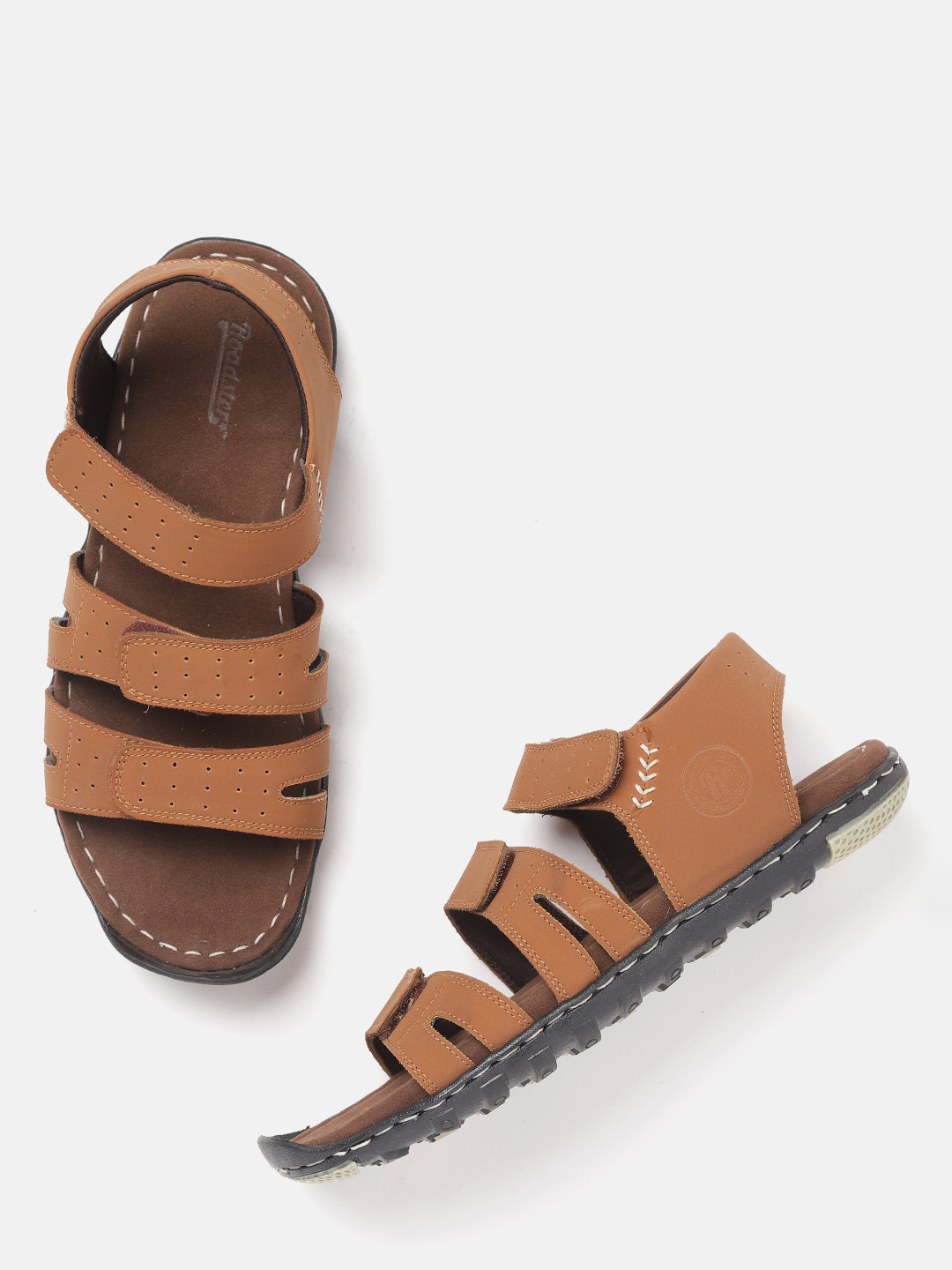 Buy Roadster Men Brown Solid Leather Comfort Sandals Sandals for Men