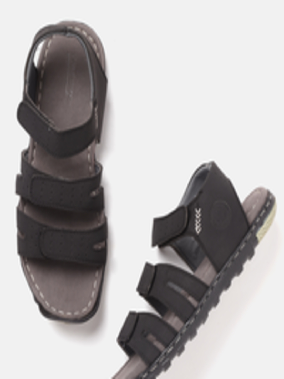 Buy Roadster Men Black Solid Leather Comfort Sandals - Sandals for Men ...