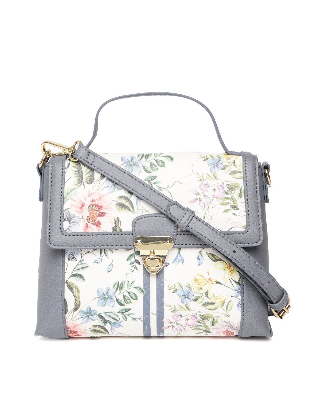 Buy Accessorize Off White & Grey Floral Print Satchel - Handbags for ...