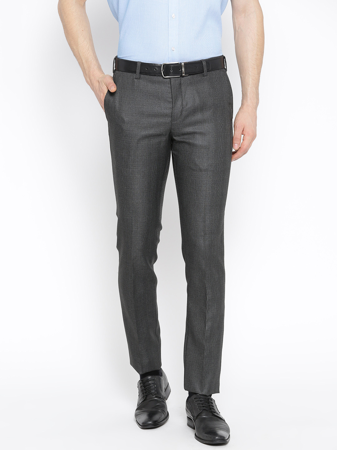 Buy Raymond Men Charcoal Grey Slim Fit Solid Chinos - Trousers for Men ...