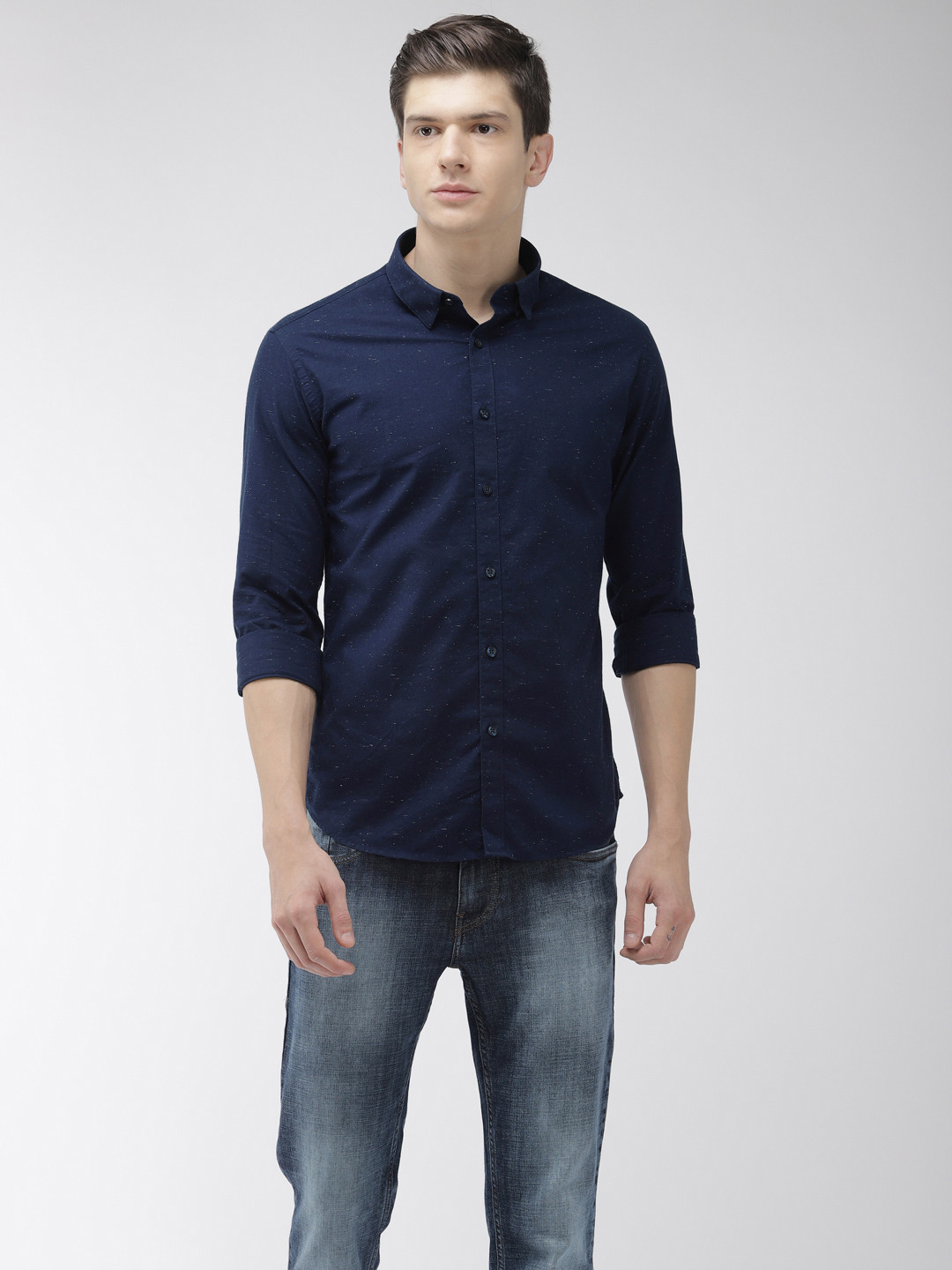 Buy Flying Machine Men Navy Blue Slim Fit Solid Casual Shirt - Shirts ...