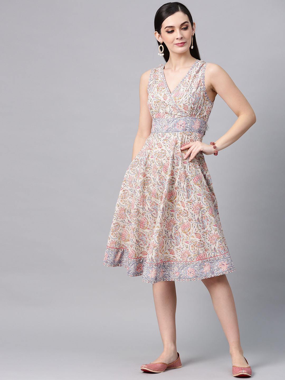 Buy AKS Women Off White & Pink Printed Fit And Flare Dress - Dresses for Women 8888761 | Myntra