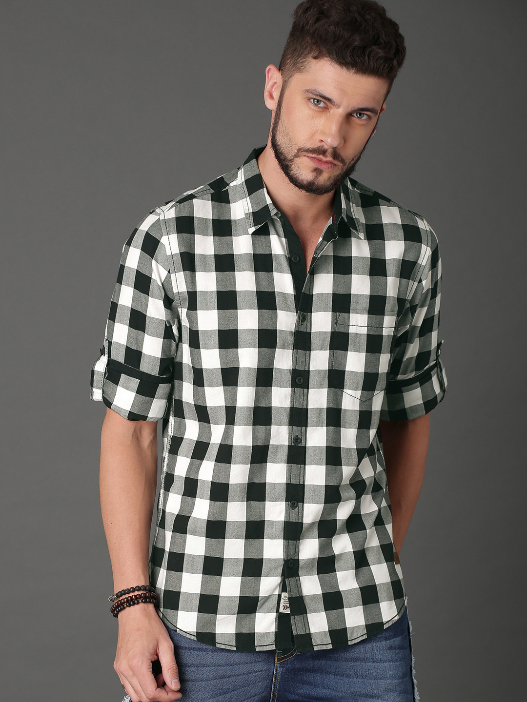 Buy Roadster Men White & Black Checked Casual Shirt Shirts