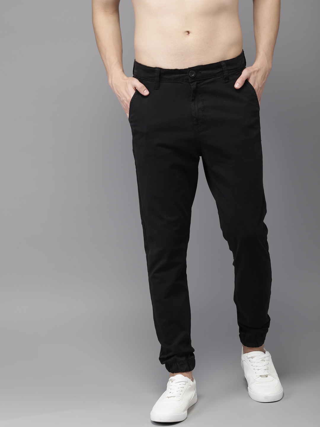 Buy HERE&NOW Men Black Regular Fit Solid Joggers - Trousers for Men ...