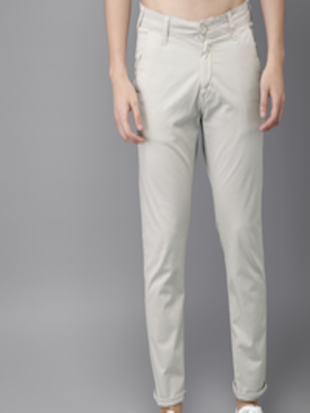 Buy HERE&NOW Men Off White Slim Fit Solid Chinos - Trousers for Men ...