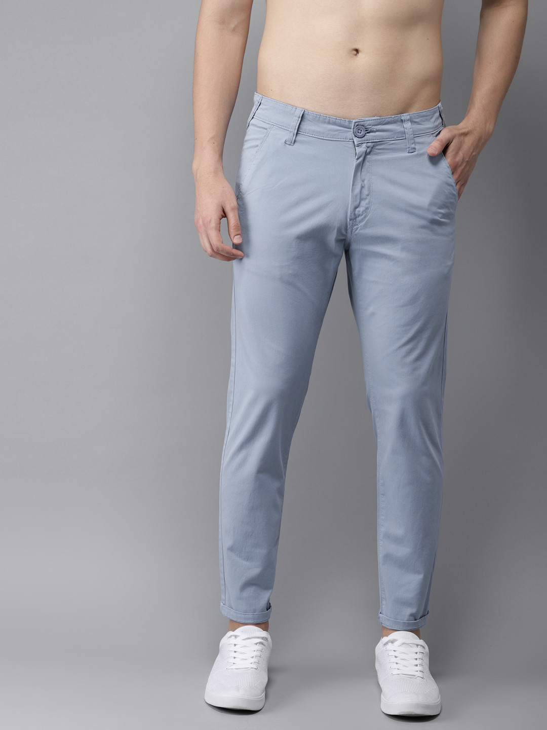 Buy HERE&NOW Men Blue Slim Fit Chinos - Trousers for Men 8890405 | Myntra